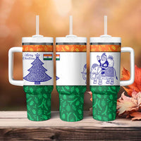 India Christmas Tumbler With Handle with Elephant Santa Tree Design and Tricolor Holiday Pattern - Wonder Print Shop