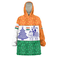 India Christmas Wearable Blanket Hoodie with Elephant Santa Tree Design and Tricolor Holiday Pattern - Wonder Print Shop