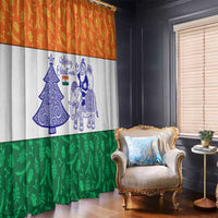 India Christmas Window Curtain with Elephant Santa Tree Design and Tricolor Holiday Pattern - Wonder Print Shop
