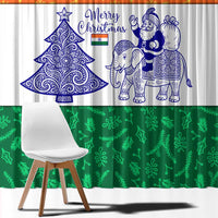 India Christmas Window Curtain with Elephant Santa Tree Design and Tricolor Holiday Pattern - Wonder Print Shop