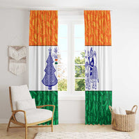 India Christmas Window Curtain with Elephant Santa Tree Design and Tricolor Holiday Pattern - Wonder Print Shop