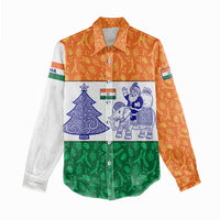 India Christmas Women Casual Shirt with Elephant Santa Tree Design and Tricolor Holiday Pattern - Wonder Print Shop