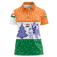 India Christmas Women Polo Shirt with Elephant Santa Tree Design and Tricolor Holiday Pattern - Wonder Print Shop