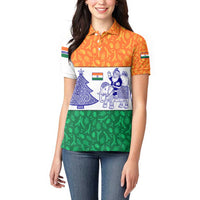 India Christmas Women Polo Shirt with Elephant Santa Tree Design and Tricolor Holiday Pattern - Wonder Print Shop