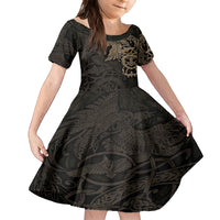 Viking Raven Family Matching Off Shoulder Long Sleeve Dress and Hawaiian Shirt Wisdom in Flight - Wonder Print Shop