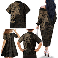 Viking Raven Family Matching Off Shoulder Long Sleeve Dress and Hawaiian Shirt Wisdom in Flight - Wonder Print Shop