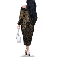 Viking Raven Family Matching Off Shoulder Long Sleeve Dress and Hawaiian Shirt Wisdom in Flight - Wonder Print Shop