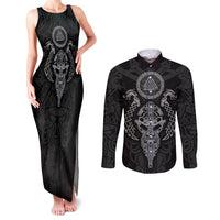 Viking Valhalla Couples Matching Tank Maxi Dress and Long Sleeve Button Shirts Odin and Drakkar Pattern - Wonder Print Shop