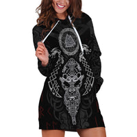 Viking Valhalla Hoodie Dress Odin and Drakkar Pattern - Wonder Print Shop