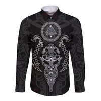 Viking Valhalla Long Sleeve Button Shirt Odin and Drakkar Pattern - Wonder Print Shop