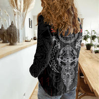 Viking Valhalla Women Casual Shirt Odin and Drakkar Pattern - Wonder Print Shop