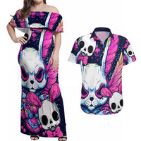 Crazy Rabbit Lady Couples Matching Off Shoulder Maxi Dress and Hawaiian Shirt - Wonder Print Shop