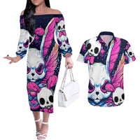 Crazy Rabbit Lady Couples Matching Off The Shoulder Long Sleeve Dress and Hawaiian Shirt - Wonder Print Shop
