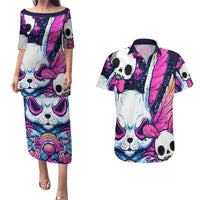 Crazy Rabbit Lady Couples Matching Puletasi Dress and Hawaiian Shirt - Wonder Print Shop