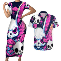 Crazy Rabbit Lady Couples Matching Short Sleeve Bodycon Dress and Hawaiian Shirt - Wonder Print Shop