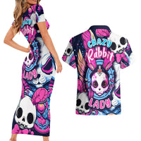 Crazy Rabbit Lady Couples Matching Short Sleeve Bodycon Dress and Hawaiian Shirt - Wonder Print Shop