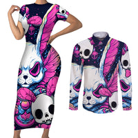 Crazy Rabbit Lady Couples Matching Short Sleeve Bodycon Dress and Long Sleeve Button Shirts - Wonder Print Shop