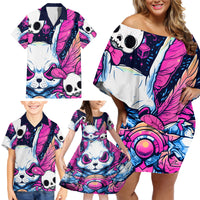 Crazy Rabbit Lady Family Matching Off Shoulder Short Dress and Hawaiian Shirt - Wonder Print Shop