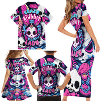 Crazy Rabbit Lady Family Matching Short Sleeve Bodycon Dress and Hawaiian Shirt - Wonder Print Shop