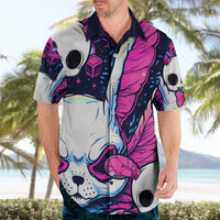 Multicolor Hawaiian shirt with rabbit and skull graphic, short sleeves, open button placket