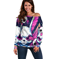 Crazy Rabbit Lady Off Shoulder Sweater - Wonder Print Shop