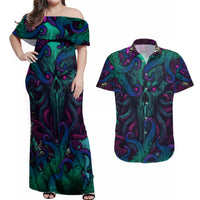 Spirit Of the Ocean Couples Matching Off Shoulder Maxi Dress and Hawaiian Shirt - Wonder Print Shop