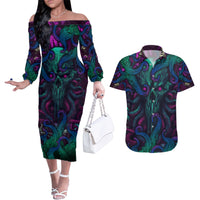 Spirit Of the Ocean Couples Matching Off The Shoulder Long Sleeve Dress and Hawaiian Shirt - Wonder Print Shop