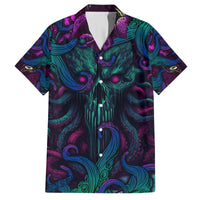 Multicolor Hawaiian shirt with octopus sea-creature print on front, short sleeves, button placket
