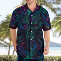 Short-sleeve Hawaiian button-up shirt with multicolor sea-creature print and button front