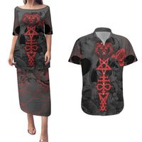 Skull Horror - Satan Symbol Grunge Couples Matching Puletasi Dress and Hawaiian Shirt - Wonder Print Shop