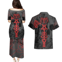 Skull Horror - Satan Symbol Grunge Couples Matching Puletasi Dress and Hawaiian Shirt - Wonder Print Shop