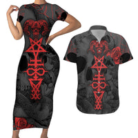 Skull Horror - Satan Symbol Grunge Couples Matching Short Sleeve Bodycon Dress and Hawaiian Shirt - Wonder Print Shop