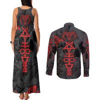 Skull Horror - Satan Symbol Grunge Couples Matching Tank Maxi Dress and Long Sleeve Button Shirts - Wonder Print Shop