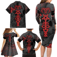Skull Horror - Satan Symbol Grunge Family Matching Long Sleeve Bodycon Dress and Hawaiian Shirt - Wonder Print Shop