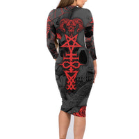 Skull Horror - Satan Symbol Grunge Family Matching Long Sleeve Bodycon Dress and Hawaiian Shirt - Wonder Print Shop