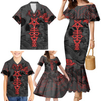Skull Horror - Satan Symbol Grunge Family Matching Mermaid Dress and Hawaiian Shirt - Wonder Print Shop