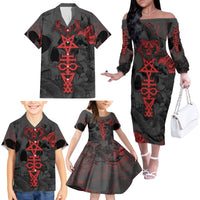 Skull Horror - Satan Symbol Grunge Family Matching Off Shoulder Long Sleeve Dress and Hawaiian Shirt - Wonder Print Shop