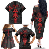 Skull Horror - Satan Symbol Grunge Family Matching Off Shoulder Long Sleeve Dress and Hawaiian Shirt - Wonder Print Shop