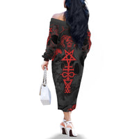 Skull Horror - Satan Symbol Grunge Family Matching Off Shoulder Long Sleeve Dress and Hawaiian Shirt - Wonder Print Shop