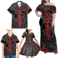 Skull Horror - Satan Symbol Grunge Family Matching Off Shoulder Maxi Dress and Hawaiian Shirt - Wonder Print Shop