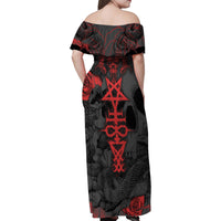 Skull Horror - Satan Symbol Grunge Family Matching Off Shoulder Maxi Dress and Hawaiian Shirt - Wonder Print Shop