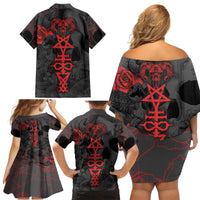 Skull Horror - Satan Symbol Grunge Family Matching Off Shoulder Short Dress and Hawaiian Shirt - Wonder Print Shop