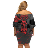 Skull Horror - Satan Symbol Grunge Family Matching Off Shoulder Short Dress and Hawaiian Shirt - Wonder Print Shop