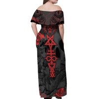 Skull Horror - Satan Symbol Grunge Off Shoulder Maxi Dress - Wonder Print Shop