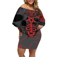 Skull Horror - Satan Symbol Grunge Off Shoulder Short Dress - Wonder Print Shop