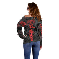 Skull Horror - Satan Symbol Grunge Off Shoulder Sweater - Wonder Print Shop