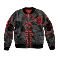 Skull Horror - Satan Symbol Grunge Sleeve Zip Bomber Jacket - Wonder Print Shop