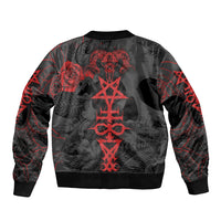 Skull Horror - Satan Symbol Grunge Sleeve Zip Bomber Jacket - Wonder Print Shop