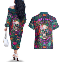 I Talk Is Smile I Laugh Too But Be Careful When I'm Silent Couples Matching Off The Shoulder Long Sleeve Dress and Hawaiian Shirt - Wonder Print Shop