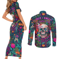 I Talk Is Smile I Laugh Too But Be Careful When I'm Silent Couples Matching Short Sleeve Bodycon Dress and Long Sleeve Button Shirts - Wonder Print Shop